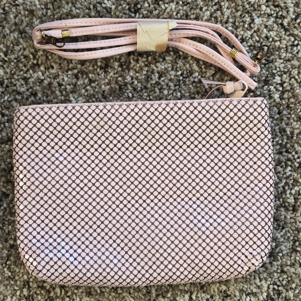 Vintage prom formal clutch purse pink aluminum mesh